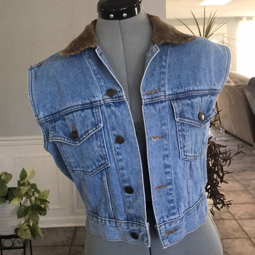 Rafaella blue denim vest with corduroy neck Sz s
